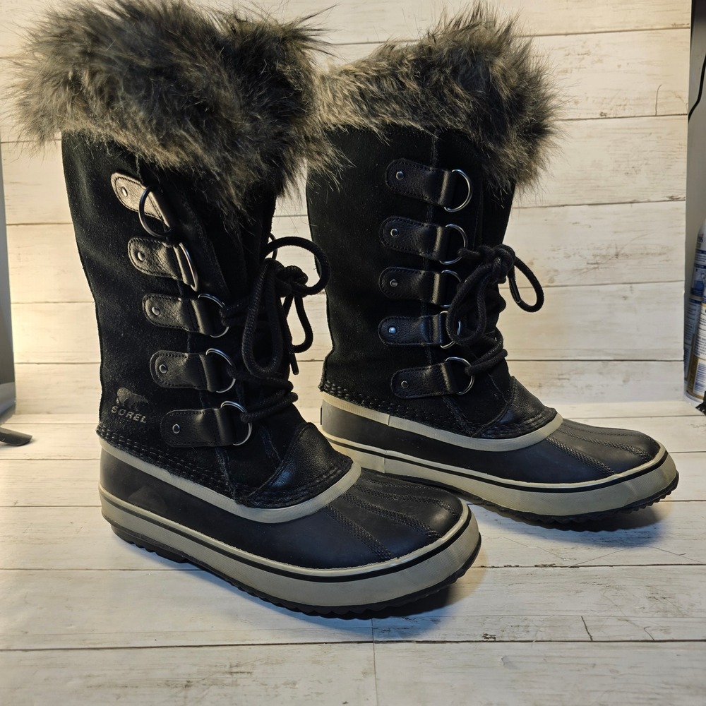 Sorel Joan of Arctic Black Waterproof Winter Snow Boots Faux Fur NL3481-010 9.5